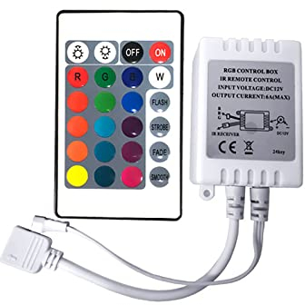 WANGCL Kabellose IR-Fernbedienung mit Empfänger, 24 Tasten, RGB-Controller für 3528 5050 SMD RGB LED-Lichtstreifen, 2 Stück