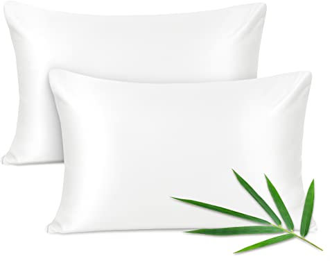 Joyhabit Taie d'oreiller en Bambou, 100% Pure Nature, Douce et Soyeuse pour Bébé, Vegan et Écologique, Pack de Deux, 40x60cm, Blanc Neige