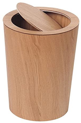 NIDONE Cubo de basura de madera con tapa abatible Cubo de basura redondo de cocina para cubos de basura de hotel
