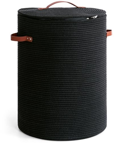 CHICVITA Grand panier à linge avec couvercle, panier à linge pour chambre à coucher, panier à linge pour vêtements, couvertures, jouets, panier décoratif tissé pour salon, 38,1 x 50,8 cm, noir