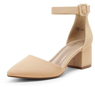 DREAM PAIRS Womens Court Shoes Elastic Ankle Straps ANNEE,Size 7W,Nude-Nubuck,ANNEE-W