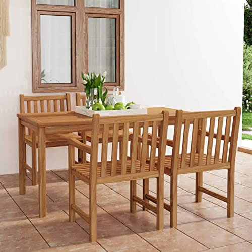 ZHOUMIN 5-TLG. Garten-Essgruppe, Esstisch Mit Stühlen, Gartenmöbel Set, Gartengarnitur, Möbelsets, Balkonmöbel Set, Esstisch-Set, Sitzgruppe, Teak Massivholz