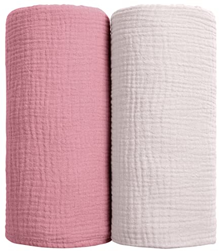 lulumoon Baby Pucktuch Musselin Decke - Baumwolle Dünne Atmungsaktive Babydecke - Baby Swaddle Decke Tücher für Junge und Mädchen 2 Stück 100x100cm(Rosa)