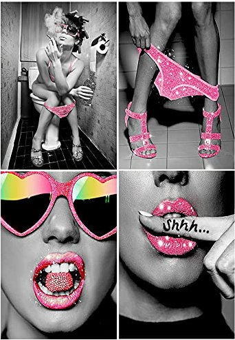 DCIDBEI 4 Pack Diamond Painting 30x40 cm Sexy Woman Pink Lippen Diamant Painting Bilder Basteln für Erwachsene Frauen