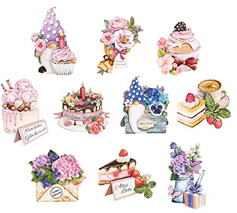 Ideen mit Herz 3-D Motive, ausgestanzt, ca. 7-10 cm, 10 Stück im Beutel | Bilder zum Basteln & Dekorieren | Grußkarten selber Machen | Bildmotive für Scrapbooking & DIY-Deko (Geburtstagsgrüße)