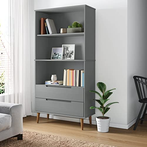 Higsose Bücherregal MOLDE Vitrinenschrank Holz Möbel Für Arbeitszimmer Wohnzimmer Möbel Bucherragel Industrial Möbel Vorratsschrank Sideboard Schmal Grau 85x35x170,5 cm Massivholz Kiefer