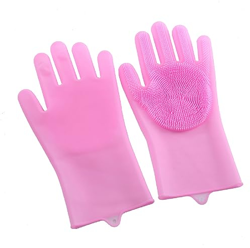 JITNGA 1 Paire Gants Vaisselle Silicone Gants Récurage Gants Nettoyage Réutilisables Gants Lavage Pour Cuisine (Rose)