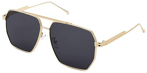 COASION Polarisiert Sonnenbrille für Herren Damen Klassisch Quadratische Pilotenbrille Retro UV400 Schutz Eckig Groß Fliegerbrille (Gold Rahmen/Grau Linse)