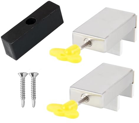 2 Pièces Serrure Porte Coulissante, Verrou Baie Coulissante, Serrures de Sécurité de Cadre de Porte en Alliage D'aluminium pour Fenêtres Coulissantes, avec Bloc de Limite Professionnel