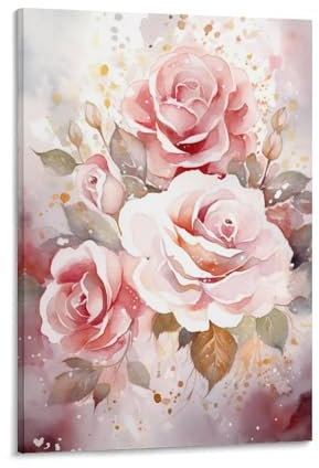 AYAROS Aquarell-Blumen-Kunst-Posterdrucke, romantische rosa Blumenblüte, Leinwand, Wanddekoration, Kunstwerk für Zuhause und Büro