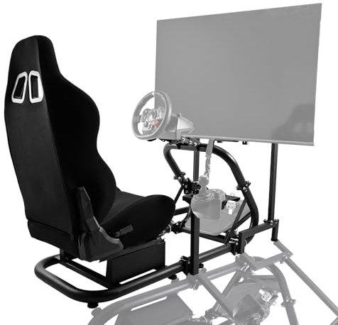 Dardoo Racing Simulator Cockpit Frame (50mm round tube) with Monitor Stand and Black Seat Fit for Logitech Thrustmaster Fanatec G29 G920 Adjustable Racing Cockpit Without Wheel Pedal and Handbrake