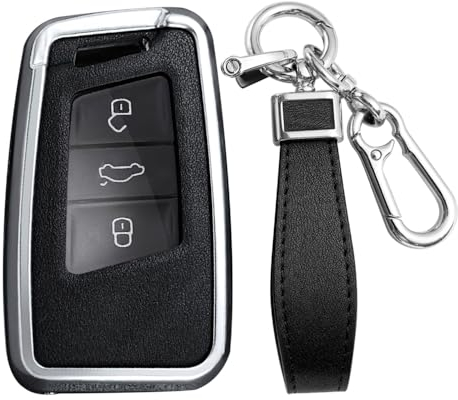 KUNIO Keyless Schlüsselhülle Passt für VW Magotan Passat B8 CC Tiguan MK2 Jetta Passt für Skoda Superb A7 Kodiaq Schlüsseletui Metall Schlüsselcover Schlüsselanhänger A Silber Schwarz