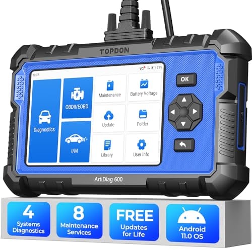 TOPDON Diagnosegerät Auto ArtiDiag600S, 4 Systemdiagnosen obd2 diagnosegerät für alle Fahrzeuge, 9 Reset-Services für Öl,BMS,ABS,SAS,TPMS,Drossel...lebenslang kostenlose Upgrades