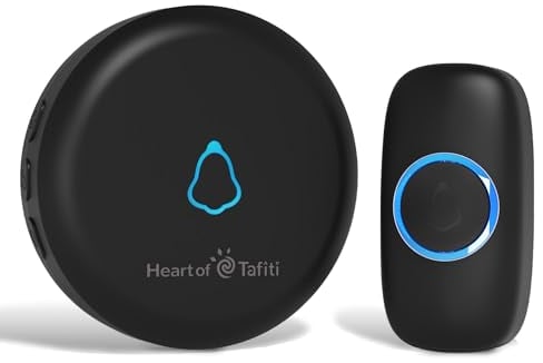 Heart of Tafiti Funkklingel Set, IP55 Wasserdicht, Haustürklingel Kit mit 1 Plug-In-Empfänger und 1 Sender, LED-Blitz, Schwarz