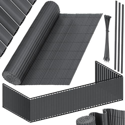 KESSER® PVC Sichtschutzmatte Sichtschutzzaun 120x500cm Balkonverkleidung Windschutz verstärkte Lamellen für Garten Balkon & Terrasse Balkonumrandung inkl Kabelbindern, Abdeckung & Handschuhe Anthrazit