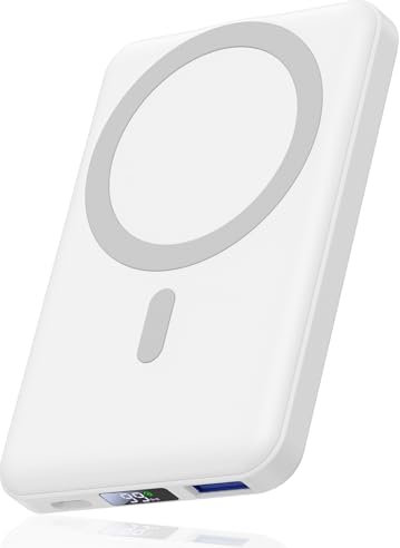 AOGUERBE for Mag-Safe Powerbank iPhone, 10000mAh Wireless Power Bank mit USB C in&Out, 22,5W Klein Aber Stark Magnetische Powerbank für iPhone 16/15/14/13/12 Pro/Pro Max/Plus/Mini (Weiß)