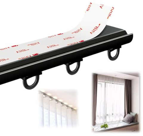1m ~ 10m Vorhangschiene Selbstklebende Silence-Schiene Mit Riemenscheiben Haken Für Badezimmer Wohnmobil Raumteiler Stromlinienförmiges Aluminium-Vorhangschienen-Set(Farbe:Black,Size:100cm)