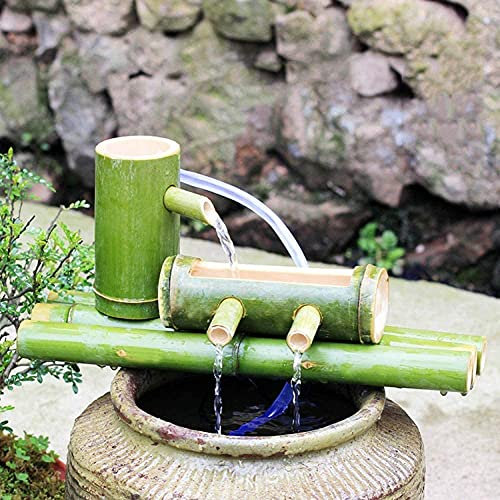 Fontaine à Eau en Bambou, kit de Fontaine Solaire en Bambou avec Pompe, décoration Zen, Cascade intérieure/extérieure, Cascade en Bambou, Longueur 45 cm