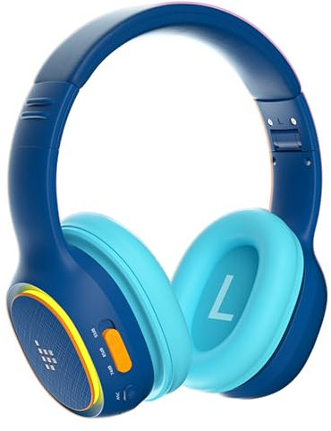 Tronsmart KH03 - Auriculares Bluetooth con cancelación de Ruido para niños, Control de Volumen Seguro, Auriculares inalámbricos con luz y micrófono, Tiempo de reproducción de 70 Horas, Cable de Audio