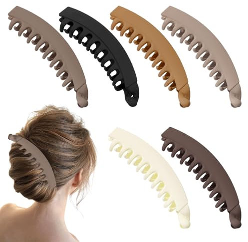 6 Stück Groß Banana Clip,Bananen Haarspangen Damen,Bananenspange Haare,Bananenspange,Banana Hair Clip,Bunten Banana Clip,für Dickes Haar,Rutschfeste Pferdeschwanz Halter Clip für Damen