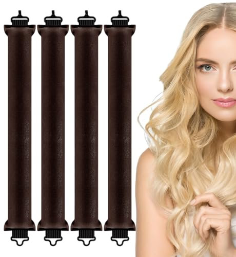 Sprinlot Locken Ohne Hitz, 4 Stück Hitzefreie Lockenwickler Braun, Lockenband über Nacht, Hitzefreie Hair Curler Damen, Geschenk Heatless Lockenstab Thanksgiving Weihnachten Muttertag