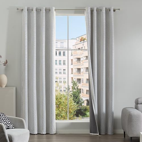 Como Gardinen 2er-Set Vorhänge weiß-Gold Samt glänzend 245 x 134 cm | Blickdichte, leicht abdunkelnde Ösenschals aus Polyester für Wohnzimmer, Kinderzimmer, Schlafzimmer, Büro, für Zuhause
