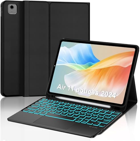 Clavier pour iPad Air 11 Pouces M4 2026/M3 2025/M2 2024/ Air 5ème/4ème | Coque Clavier pour iPad Pro 11 4/3/2/1 Gen avec Pavé Tactile Magnétique Rétroéclairé Français AZERTY, Noir