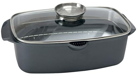 casa Nova Bräter - 32 x 21 cm - Schwarz - Aluminiumguss - Antihaftbeschichtung - mit Glasdeckel