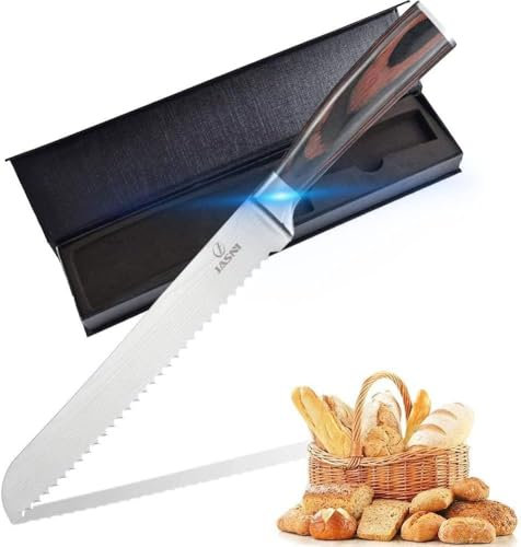 Pobowlgarls Serrated Bread Knife - High Carbon Ultra Sharp Stainless Steel Kitchen Knife with Wood Handle, for Cutting Crusty Breads, Cake & Frozen Meat (8 Inch)