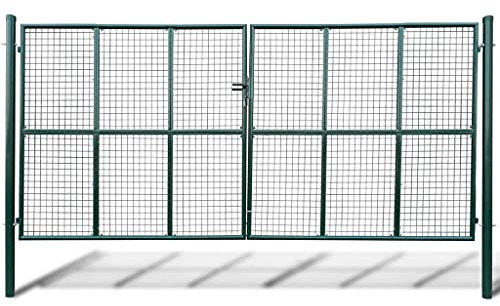Gartentor Stabmattenzaun Gartentür Doppelflügeltor Doppeltor Hoftor Flügeltor Einfahrtstor Gartentpforte mit Pfosten und Befestigungsmaterial, 415x225 cm / 400x175 cm