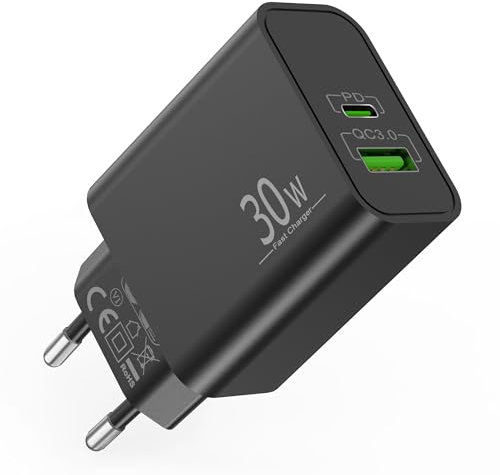 30W 2-Puerto Tipo C Carga Rapida Cargador para Samsung Galaxy S25 S24 S23 S22 S21 Ultra FE 5G, A55 A54 A53 A35 A25 A15, Tablet S9 S8 A9, Note, Watch Cargador Enchufe USB C USB-A Rápido para 45W/25W