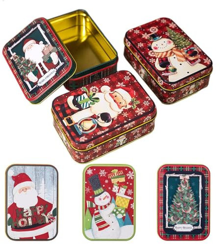 Ghjkldha Cajas de lata de Navidad, juego de 6 tarjeteros rectangulares de metal, recipientes decorativos para galletas, pequeñas cajas de almacenamiento de regalo para niños, adultos, familia,