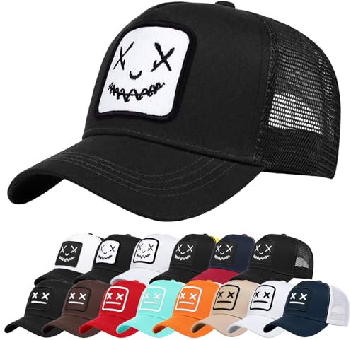 Enwokran Baseballkappe Herren Quirky Bizarre Stickerei Hüte Unisex Hip Hop Trucker Caps Verstellbare Netzrückseite UV-Schutz Sport Reisen Draußen Sonnenschutz Hüte Baseball Cap (Z_Schwarz Weiß)
