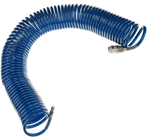 Tubo flessibile per aria compressa SP-PE 15 m, tubo flessibile a spirale 5/8 mm, tubo dell'aria in PE, pressione massima 10 bar, con protezione antipiega e attacco rapido, per garage e officina