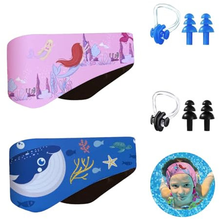 Schwimm Stirnband Kinder,Schwimmen Stirnband für Kinder,Ohrenschutz Schwimmen Kinder,Schwimmstirnbänder Kinder Neopren Stirnband Schwimmen Baden Haar-Schutz mit Klettverschluss für 3-8 Kinder,Größe S1