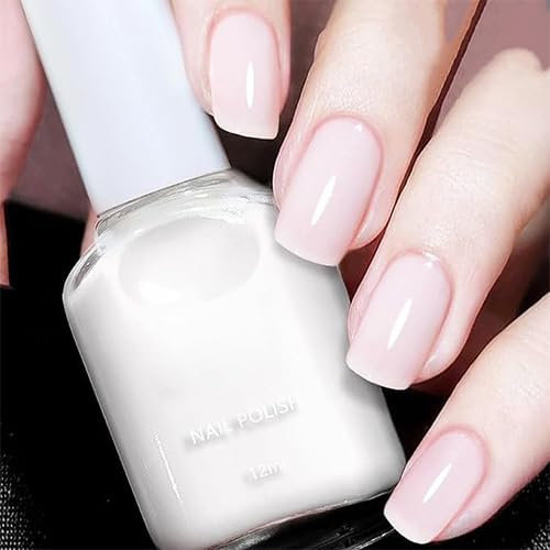 High Shine Nail Polish - Fast Drying Nail Glitter Varnish - Diamond Gloss & Chip Resistant - Easy Self-Leveling Application - Eco-Friendly Nail Polish for DIY Nail Art & Manicure Milky White