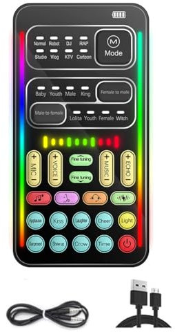 Hreyywo Changeur de Voix I9 Effets Audio Multiples Cartes Son Bluetooth Live Carte Son Portable Ultra-Mince Changeur de Voix Micro