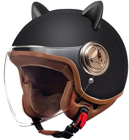 Vintage Motorradhelm ECE Zulassung Jethelm Mit Visier Roller-Helm Scooter-Helm Moped Mofa-Helm Chopper Retro Pilot Biker Helmet