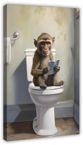 QIOTBVV Poster sur toile Singe sur les toilettes - Décoration pour chambre à coucher, bureau, chambre - Cadeau - 20 x 30 cm