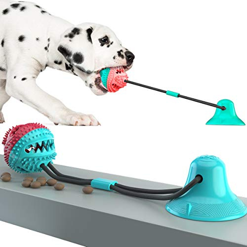 Applearwen Jouet pour Chien avec Ventouse - Balle Interactive Multifonction avec Corde à mâcher, nettoyant Dentaire et Distributeur de Nourriture pour Chiens à mâcher, Tirer et Jouer (B)