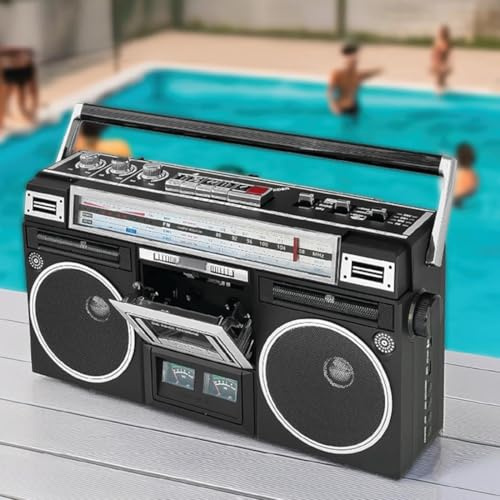 Retro CD Player Boombox mit Radio und Kassettenrekorder, Eingebaute Stereo-Lautsprecher, AM / FM Radio, USB-Aufnahmefunktion für Familientreffen und Reisen