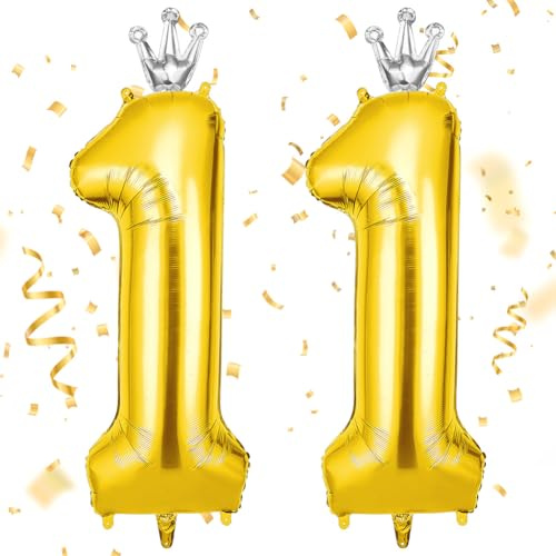 AOOSU Geburtstag Zahlen Luftballon 11 Gold, 40 Zoll Geburtstagsdeko Ballon 11, Riesige Folienballon mit Krone Helium Ballons für Mädchen Junge Geburtstagsparty Deko, Jubiläum Deko
