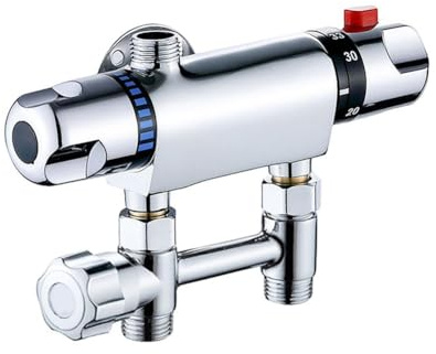CashMuch Thermostat-Duschventil mit Solarwassereinlass, Zinklegierungskonstruktion für offene Rohrsysteme, Chrom-Finish, 20 cm Länge