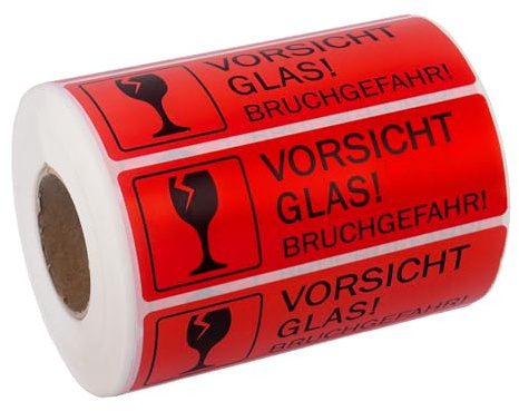 1000 Stück Vorsicht Glas Aufkleber, Selbstklebend Warnetiketten Fragile Stickers Rot Vorsicht Glas Aufkleber Warnaufkleber für zerbrechliche Warensendungen