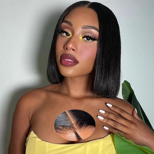Perruque Femme Naturelle Brésilien Perruque Cheveux Humain Sans Colle Glueless Wig Human Hair 4x4 Straight Bob Lace Wig Human Hair Pre Cut Lace Frontal Wig Human Hair 10 Pouces