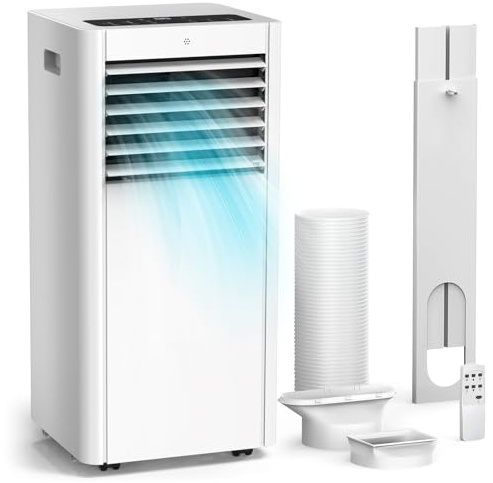 Klimageräte, 4-in-1 9000 BTU Mobile Klimaanlage für Räume bis zu 35 m² mit Luftkühler, Ventilator, Luftentfeuchter, Nachtmodus| Fernbedienung+ Timer+ Kindersicherung | AUTO Klimaanlage Mobil