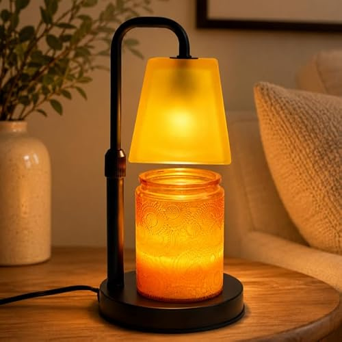 QUIGO Candle Warmer Lamp with Timer Dimmable Adjustable Height Glass Lampshade Electric Wax Melter for Scented Candles Warming Gifts for Women Desk Table Night Light Aesthetic Room Decor Lemon Yellow