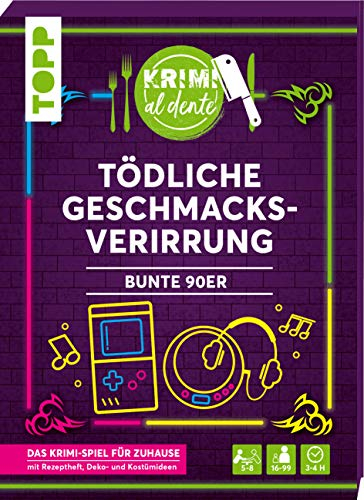 Krimi al dente – Bunte 90er – Tödliche Geschmacksverirrung: Das Krimi-Dinner für 5–8 Spieler inkl. Namensschildern, Rollenheften, Ereignissen, Rezepten sowie Deko- und Kostümtipps.