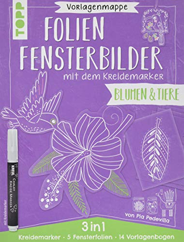 Vorlagenmappe Folien-Fensterbilder mit dem Kreidemarker - Blumen und Tiere. inkl. 5 Fensterfolien zum Bemalen und Ausschneiden und Original ... Kreul. Mit allen Motiven auch als Download.