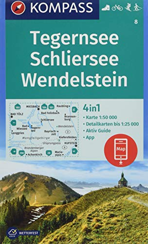 KOMPASS Wanderkarte Tegernsee, Schliersee, Wendelstein: 4in1 Wanderkarte 1:50000 mit Aktiv Guide und Detailkarten inklusive Karte zur offline ... Langlaufen. (KOMPASS-Wanderkarten, Band 8)